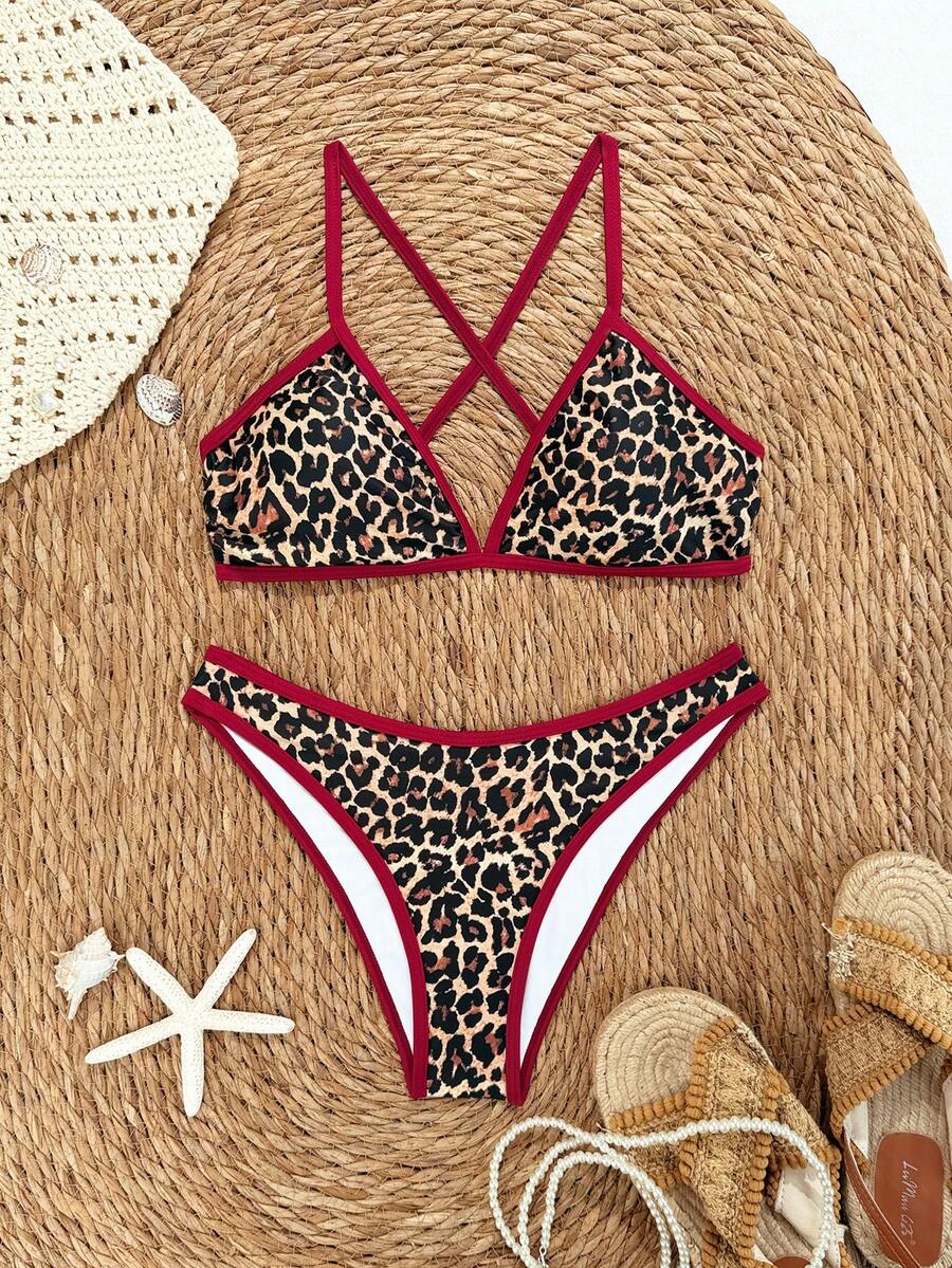 Swim Vcay Summer Beach Women Vacation Color-Block Halter Strap Bikini Set With Separated Bikini Set
