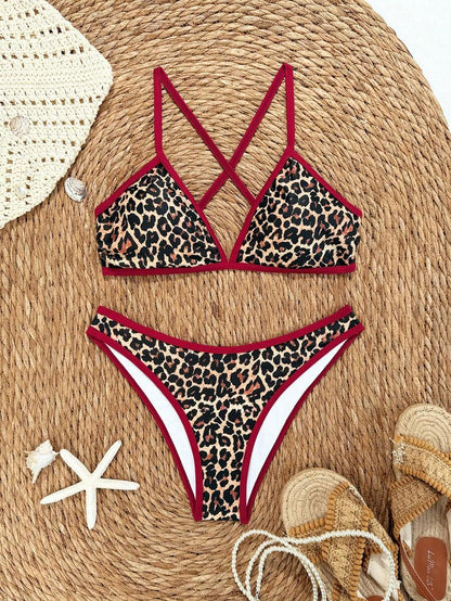 Swim Vcay Summer Beach Women Vacation Color-Block Halter Strap Bikini Set With Separated Bikini Set