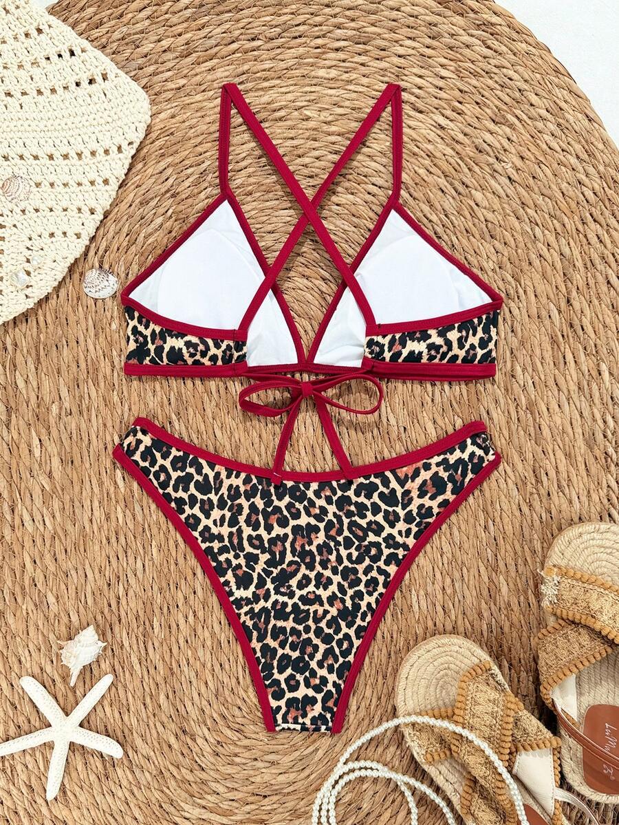 Swim Vcay Summer Beach Women Vacation Color-Block Halter Strap Bikini Set With Separated Bikini Set