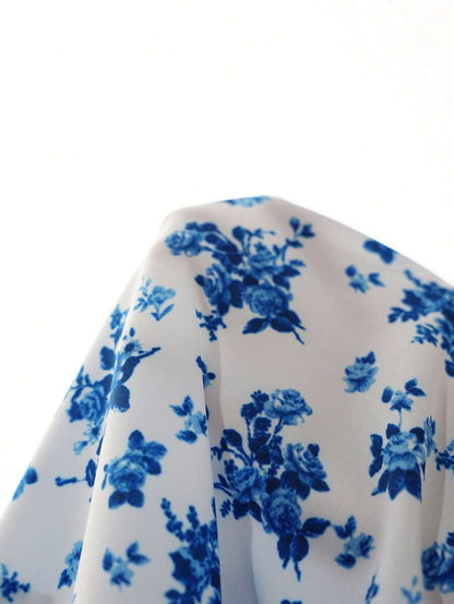 Blue Floral Cinching Waist Maternity Mini Dress - Boho Puff Sleeve High Waist A-Line Summer Dress - Bump Friendly Picnic Outfit for Pregnant Women
