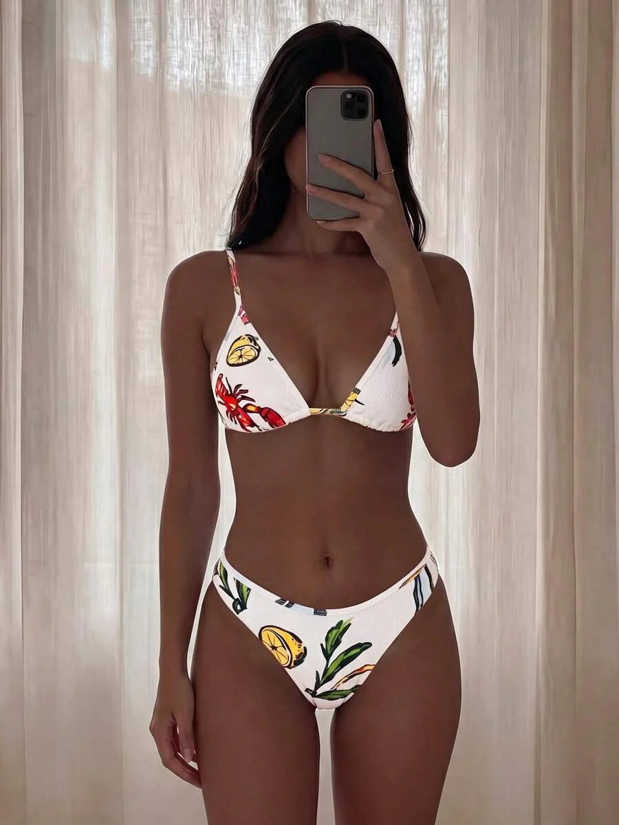 Swim Vcay Women's Tropical Floral Halter Neck Backless Sexy Bikini Set For Beach Vacation For Summer Rave Lollapalooza