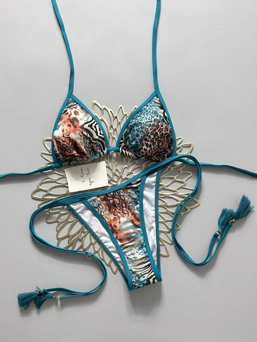 Swim Vcay Women's Summer Vacation Beach Paisley Print Halter Neck Bikini Set