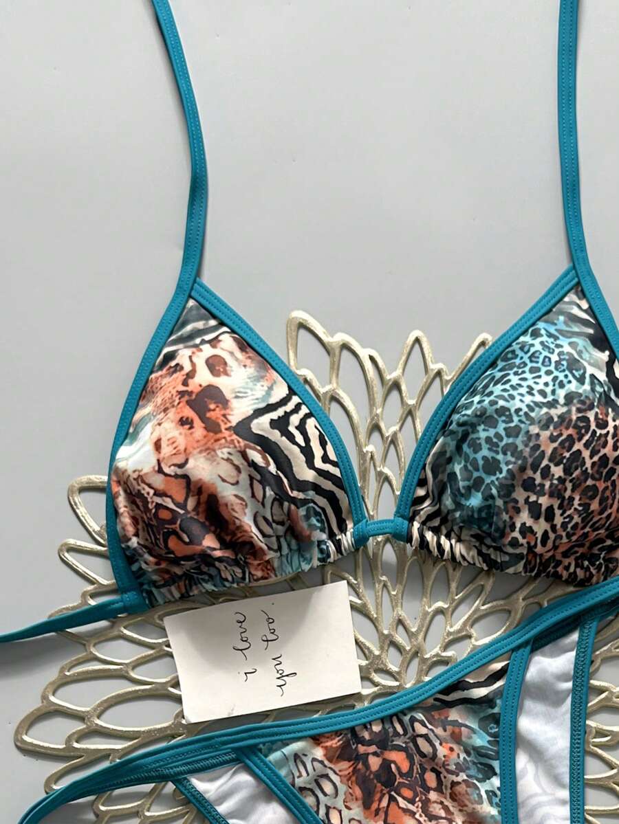 Swim Vcay Women's Summer Vacation Beach Paisley Print Halter Neck Bikini Set