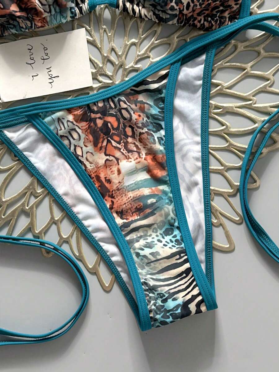Swim Vcay Women's Summer Vacation Beach Paisley Print Halter Neck Bikini Set