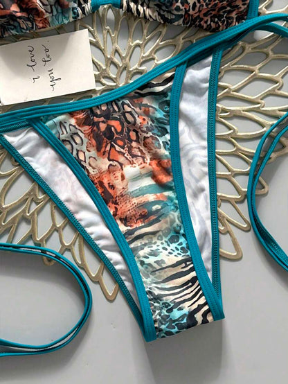 Swim Vcay Women's Summer Vacation Beach Paisley Print Halter Neck Bikini Set