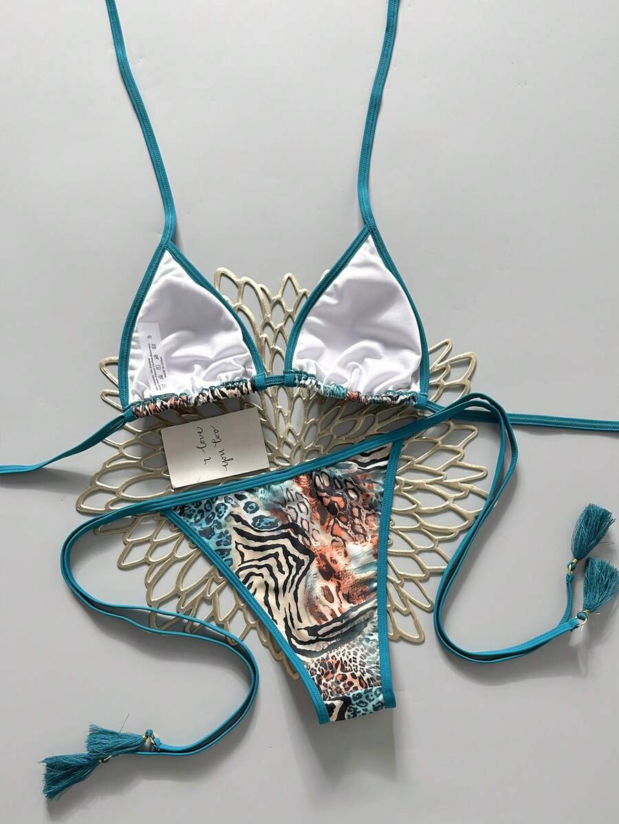 Swim Vcay Women's Summer Vacation Beach Paisley Print Halter Neck Bikini Set