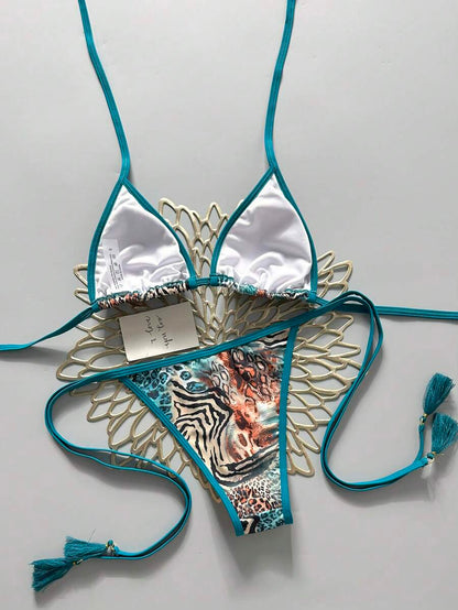 Swim Vcay Women's Summer Vacation Beach Paisley Print Halter Neck Bikini Set