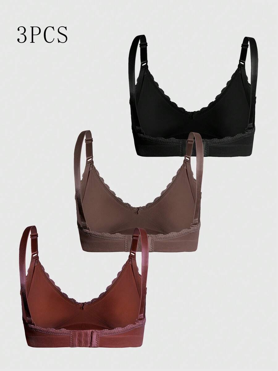Maternity Nursing Bra Set 3 Pack - Seamless Solid Color Minimalist High Quality Breastfeeding