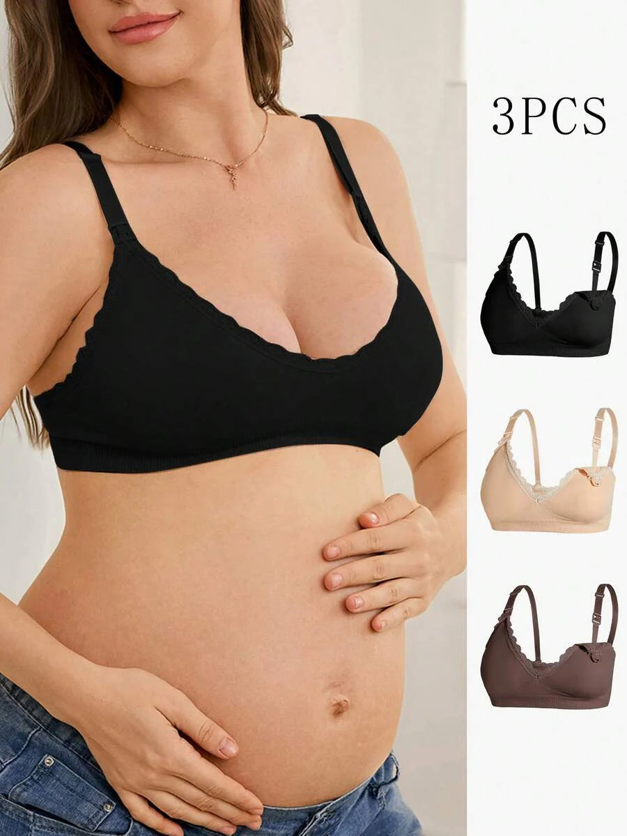 Maternity Nursing Bra Set 3 Pack - Seamless Solid Color Minimalist High Quality Breastfeeding