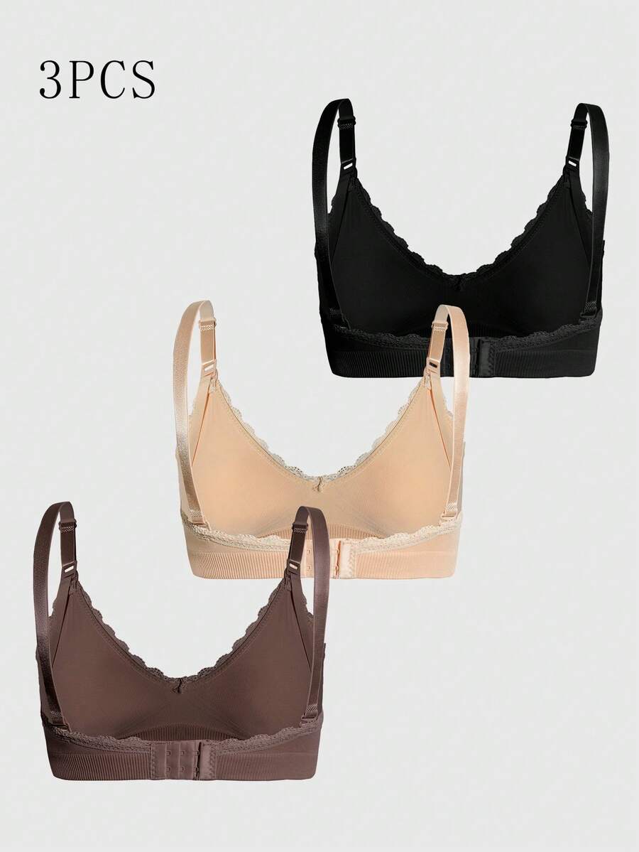 Maternity Nursing Bra Set 3 Pack - Seamless Solid Color Minimalist High Quality Breastfeeding
