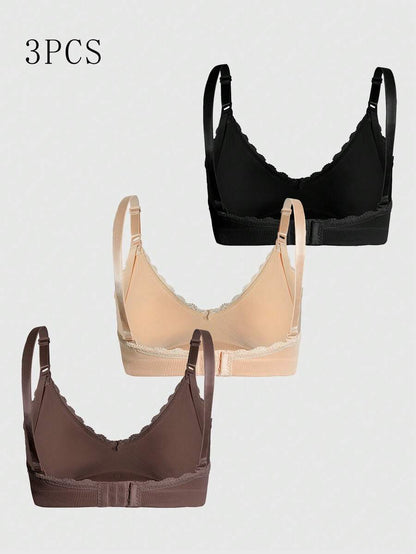 Maternity Nursing Bra Set 3 Pack - Seamless Solid Color Minimalist High Quality Breastfeeding