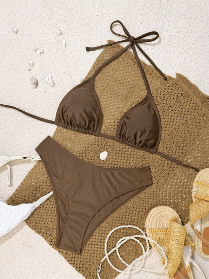 Swim Vcay 2026 Spring/Summer Women's Spaghetti Strap Halter Neck Black Base White Polka Dot Random Print Sweet Cute Side High Cut Bikini Swimwear 2-Piece Set Vacation Bikini Set Pink Bikini Set High Leg Bikini Set Modest Bikini Set Bikini Set