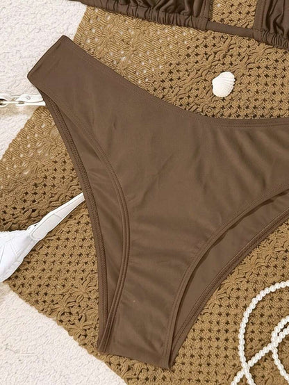Swim Vcay 2026 Spring/Summer Women's Spaghetti Strap Halter Neck Black Base White Polka Dot Random Print Sweet Cute Side High Cut Bikini Swimwear 2-Piece Set Vacation Bikini Set Pink Bikini Set High Leg Bikini Set Modest Bikini Set Bikini Set