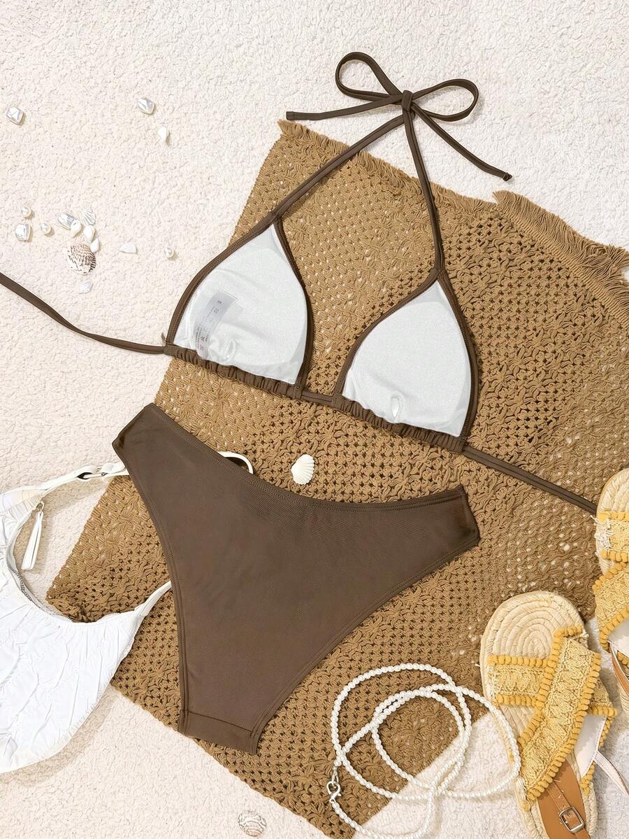 Swim Vcay 2026 Spring/Summer Women's Spaghetti Strap Halter Neck Black Base White Polka Dot Random Print Sweet Cute Side High Cut Bikini Swimwear 2-Piece Set Vacation Bikini Set Pink Bikini Set High Leg Bikini Set Modest Bikini Set Bikini Set