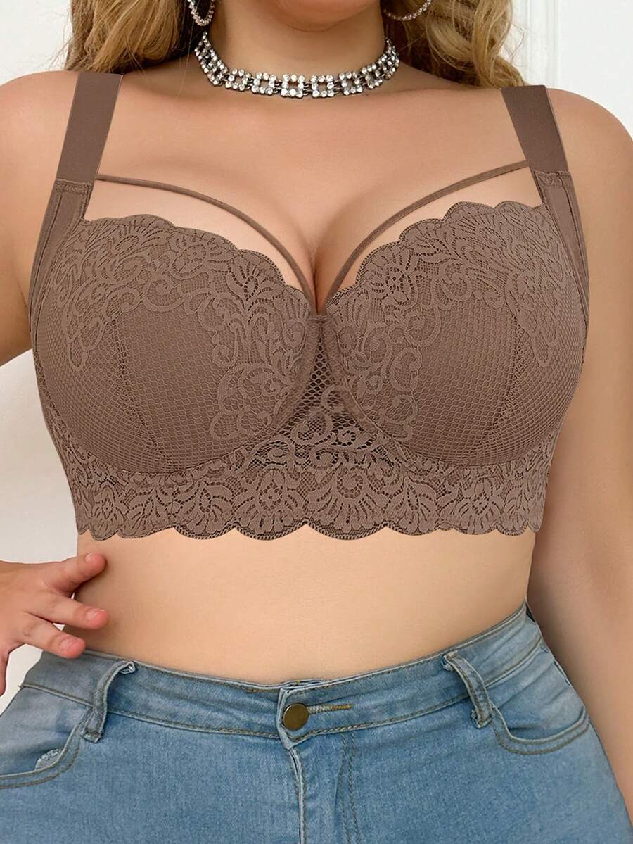Women's Plus Size Comfortable Underwire Lace Bra - Elegant Full Coverage Support