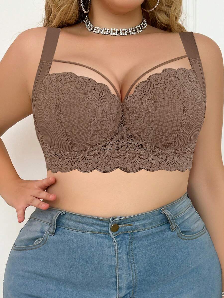 Women's Plus Size Comfortable Underwire Lace Bra - Elegant Full Coverage Support