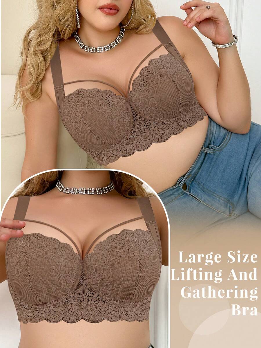 Women's Plus Size Comfortable Underwire Lace Bra - Elegant Full Coverage Support