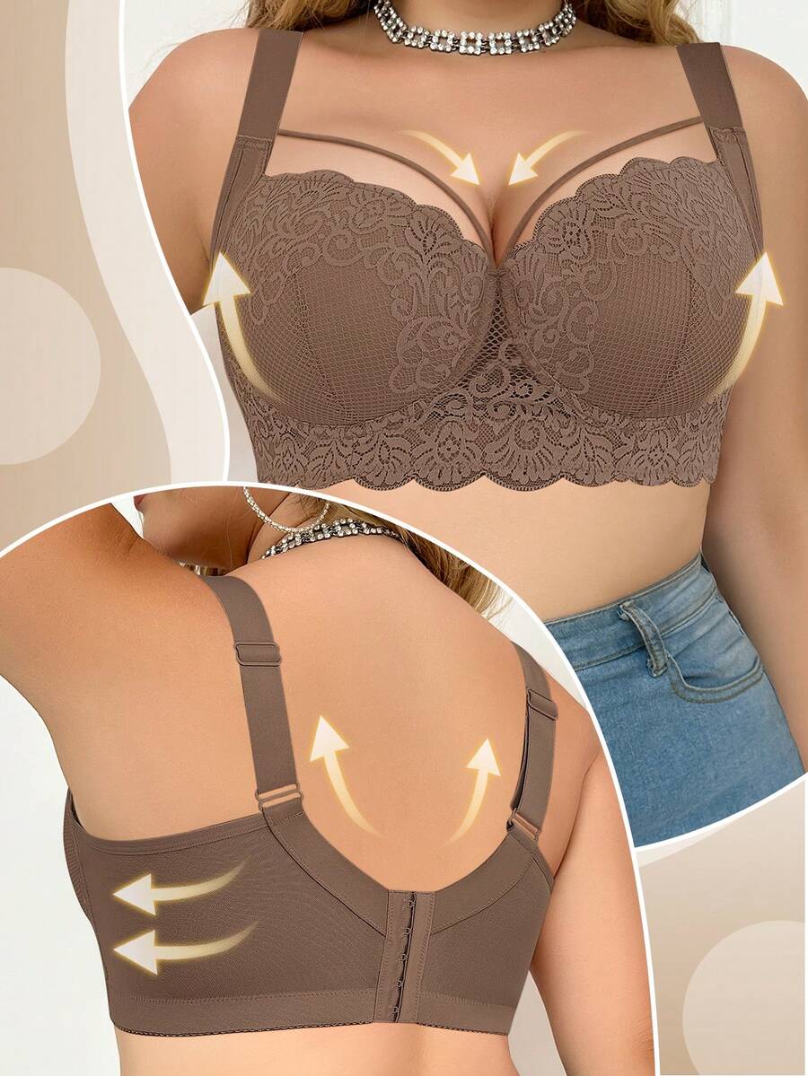 Women's Plus Size Comfortable Underwire Lace Bra - Elegant Full Coverage Support