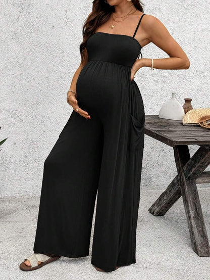 Royal Blue High-Stretch Maternity Halter Jumpsuit – Loose Fit Capri Length Unitard with Pockets & Draped Detail for Yoga, Casual Wear, or Night Out