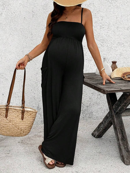 Royal Blue High-Stretch Maternity Halter Jumpsuit – Loose Fit Capri Length Unitard with Pockets & Draped Detail for Yoga, Casual Wear, or Night Out