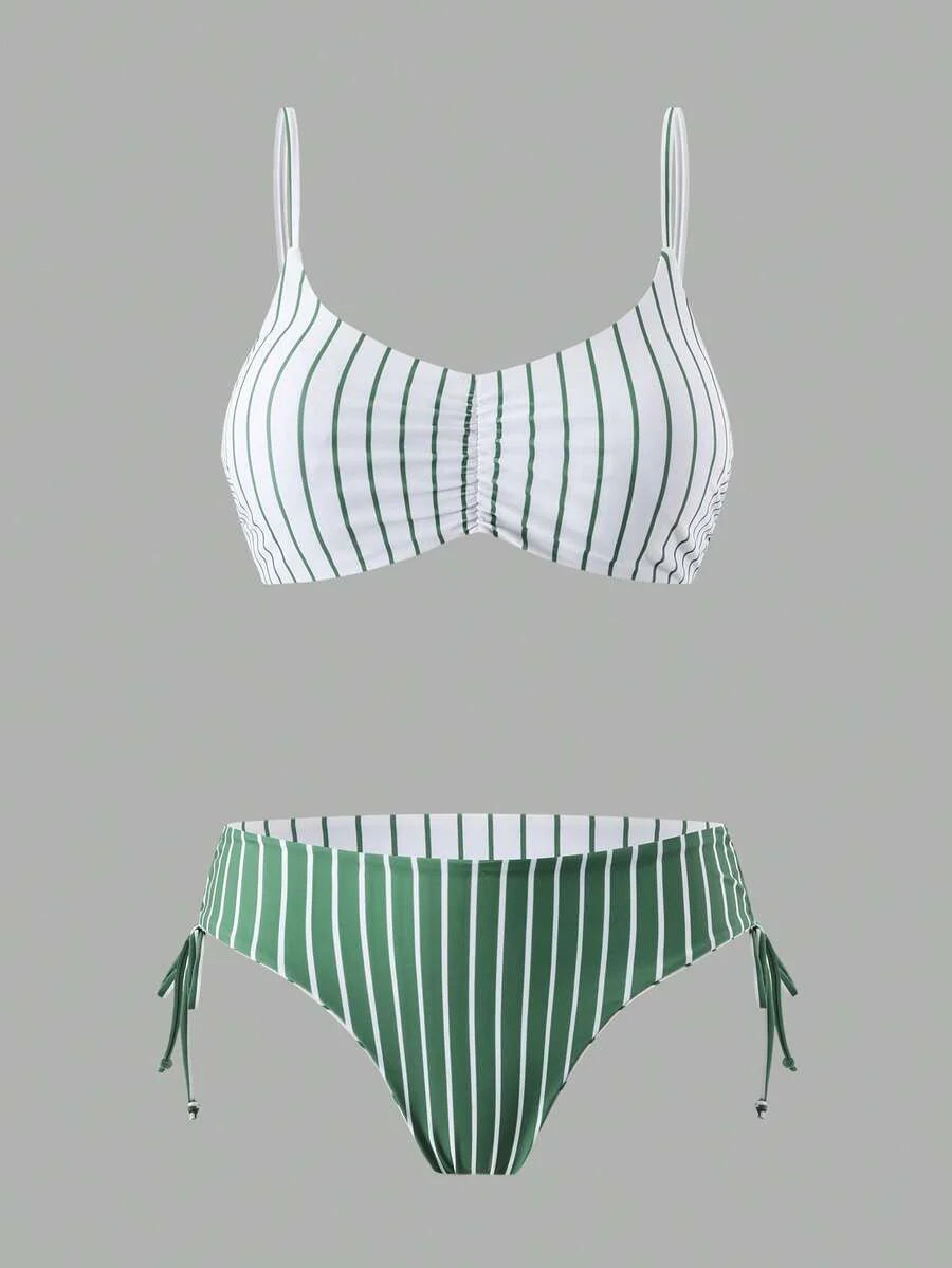 Swim Vcay Women's Vacation Beach Colorblock Striped Swimwear Set
