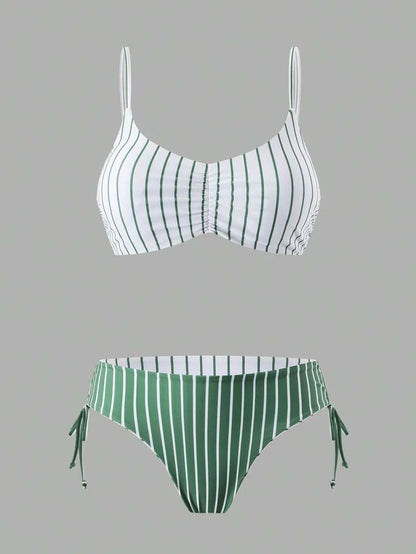 Swim Vcay Women's Vacation Beach Colorblock Striped Swimwear Set