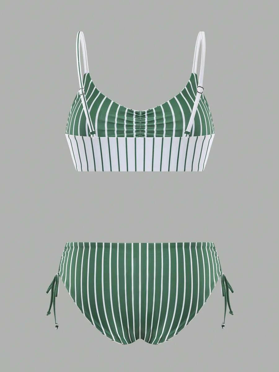 Swim Vcay Women's Vacation Beach Colorblock Striped Swimwear Set