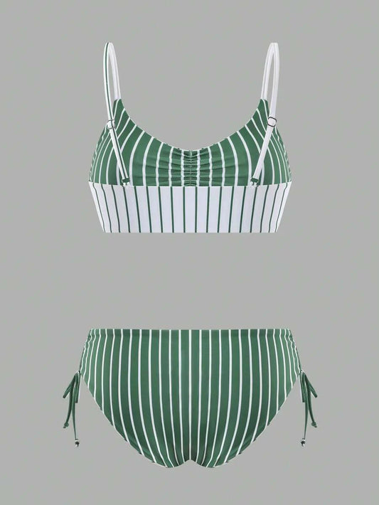 Swim Vcay Women's Vacation Beach Colorblock Striped Swimwear Set