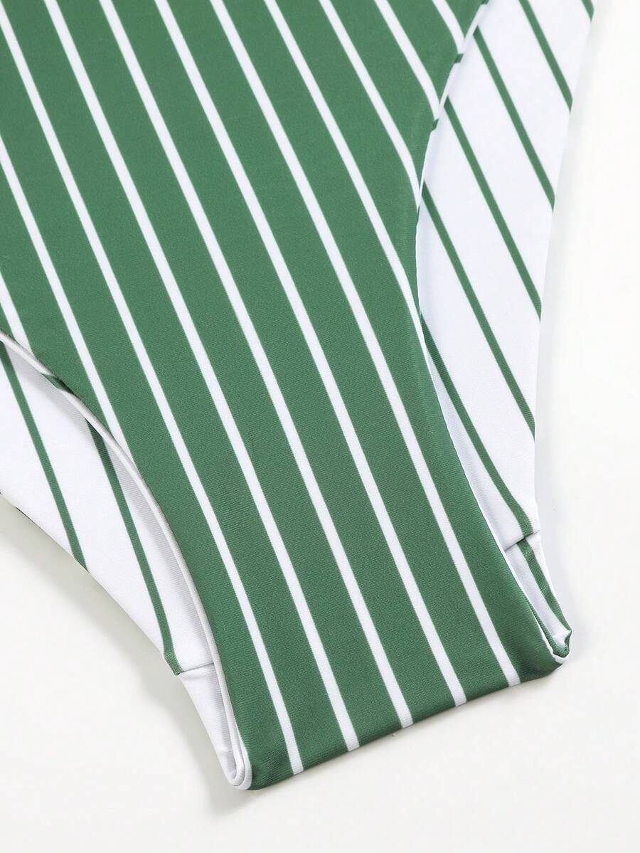 Swim Vcay Women's Vacation Beach Colorblock Striped Swimwear Set