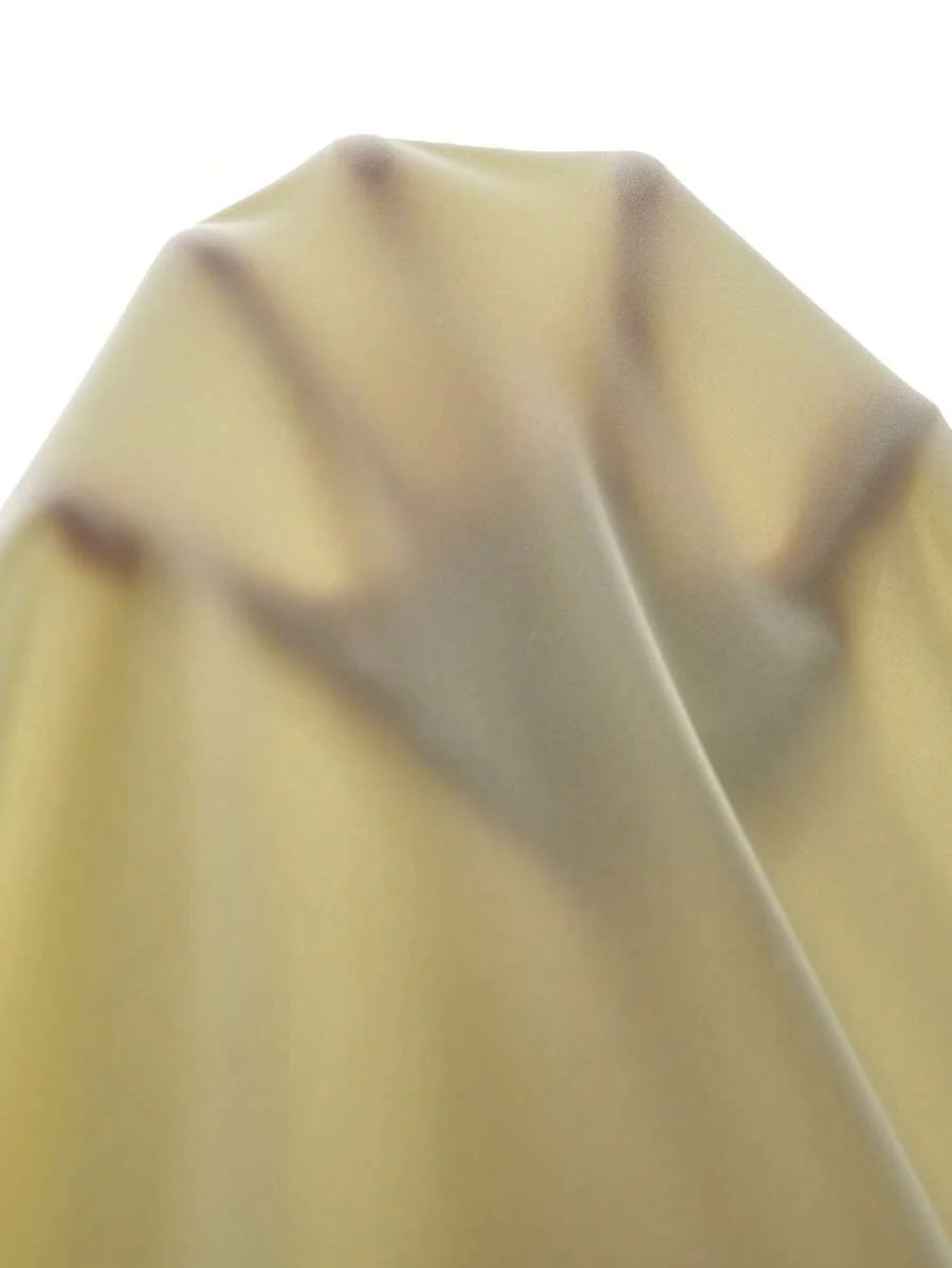 Maternity Elegant A-Line Maxi Dress - V Neck, Cloak Cap Sleeve, Ruffle, Pleated, Yellow