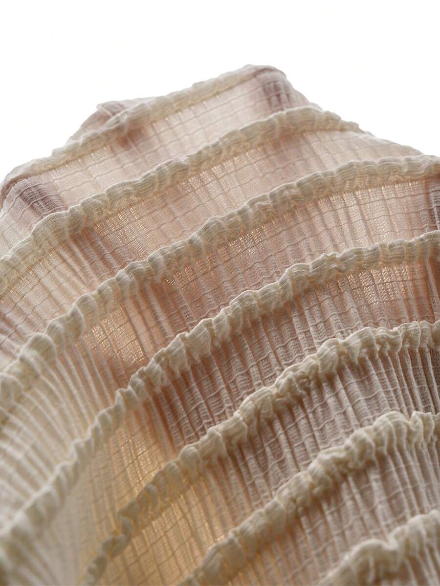 Maternity Camisole Peplum Top - Round Neck, Sleeveless, Textured, Ruffle Hem, Long, Apricot