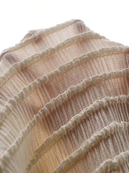 Maternity Camisole Peplum Top - Round Neck, Sleeveless, Textured, Ruffle Hem, Long, Apricot