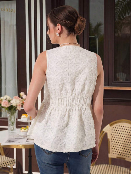 Maternity Floral Tank Top - Cardigan Collar, Tie Front, Flared Hem, Regular Fit, Apricot