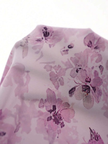 Maternity Floral A-Line Maxi Dress - Queen Anne Neckline, Puff Half Sleeve, Loose Fit, Pink