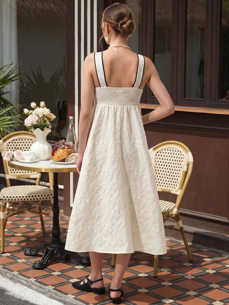 Maternity Cami Maxi Dress - Spaghetti Strap, Contrast Bow Decor, High Waist, Apricot