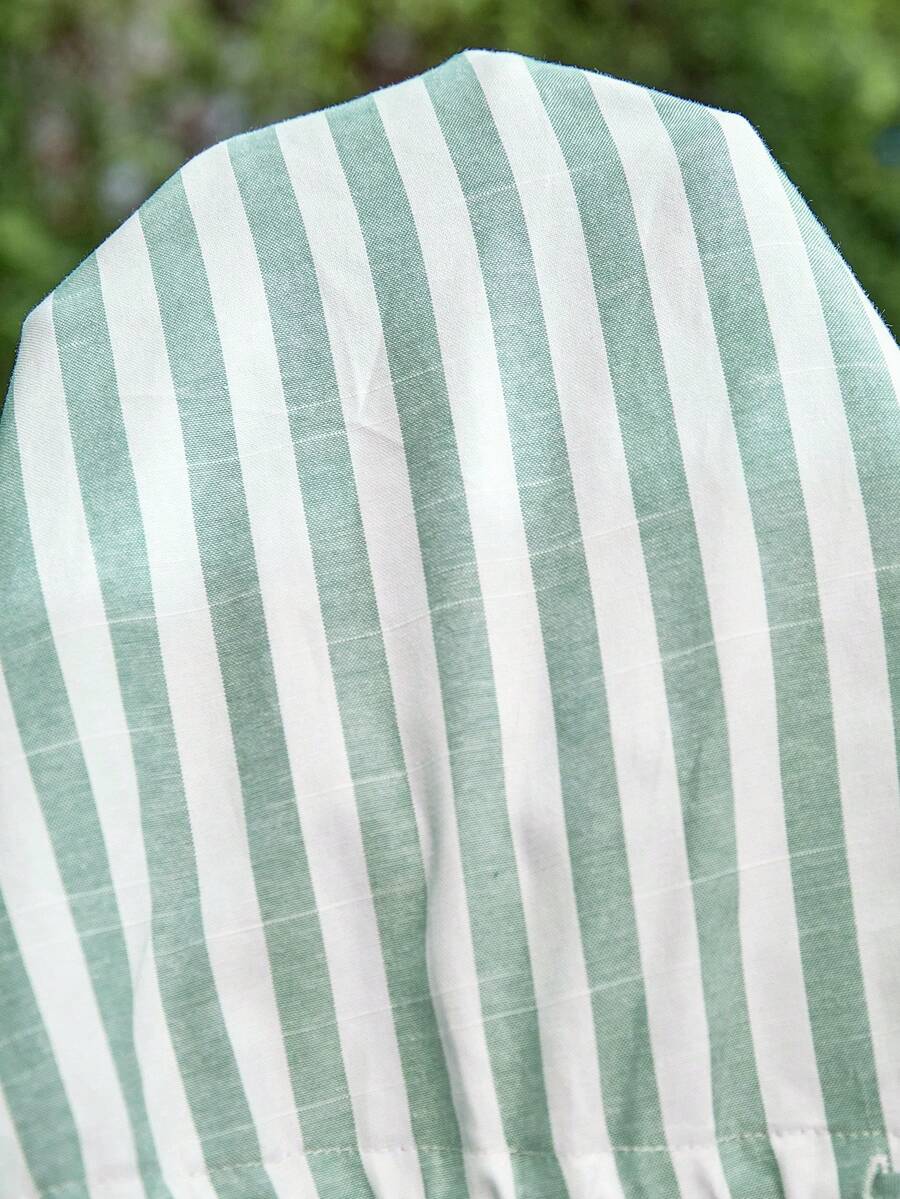 Maternity Jumpsuit - Green Striped Drawstring Waist Casual, Green
