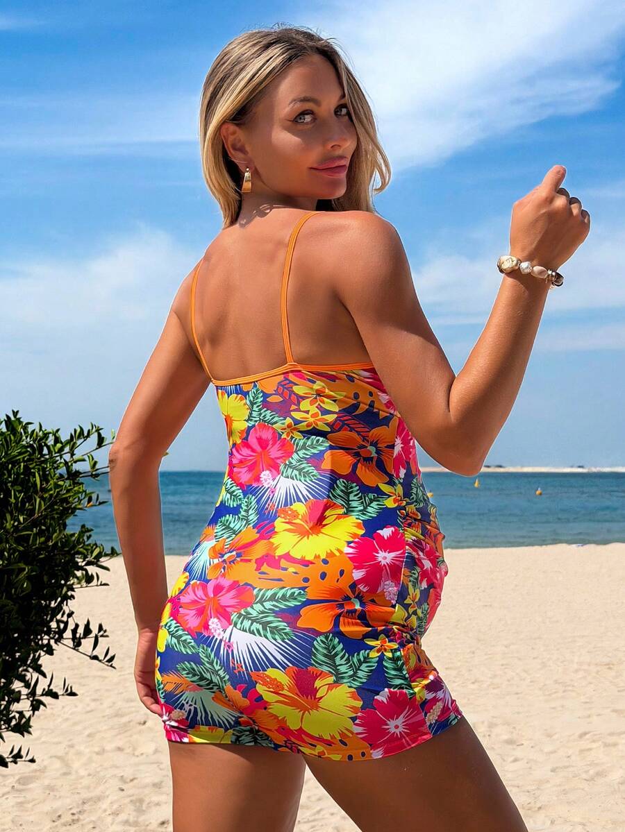 Elegant Cut Out Multicolor Boho Swimwear with Removable Padding and Wireless Bra High Stretch Sleeveless Beach Vacation Swimsuit