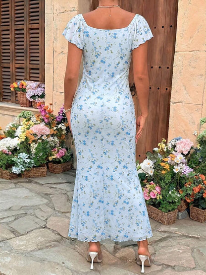 Puff Sleeve Front Bow Tie Decor Casual Smock Maternity Dress