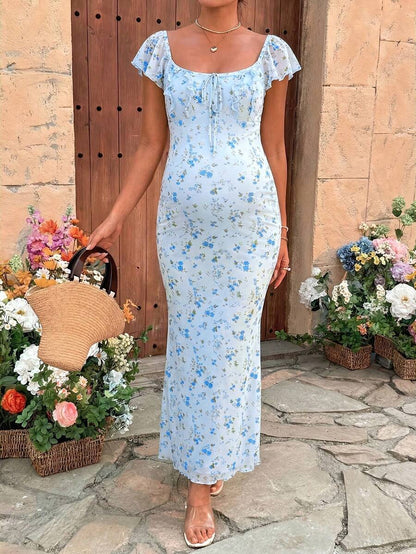 Puff Sleeve Front Bow Tie Decor Casual Smock Maternity Dress
