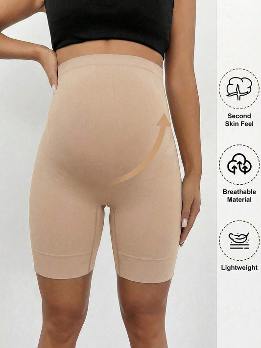 Plus Size Seamless Maternity Shapewear Shorts - High Waist Anti-Chafing Brown
