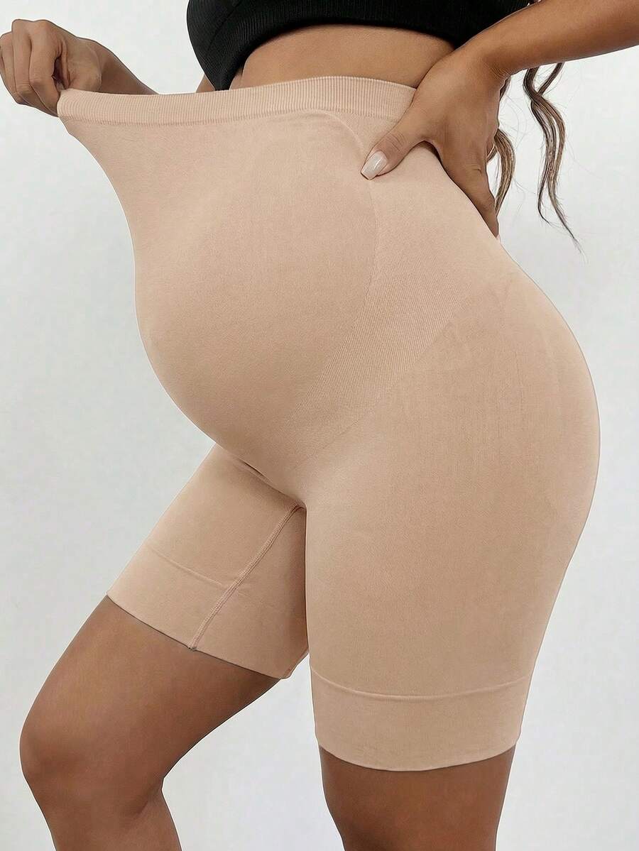 Plus Size Seamless Maternity Shapewear Shorts - High Waist Anti-Chafing Brown