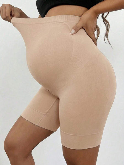 Plus Size Seamless Maternity Shapewear Shorts - High Waist Anti-Chafing Brown