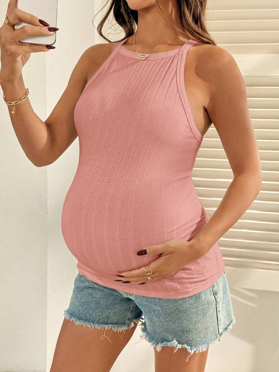 Maternity Sleeveless Casual Solid Color Versatile Halter Top For Daily Wear Cute Summer Beach Casual Holiday Top