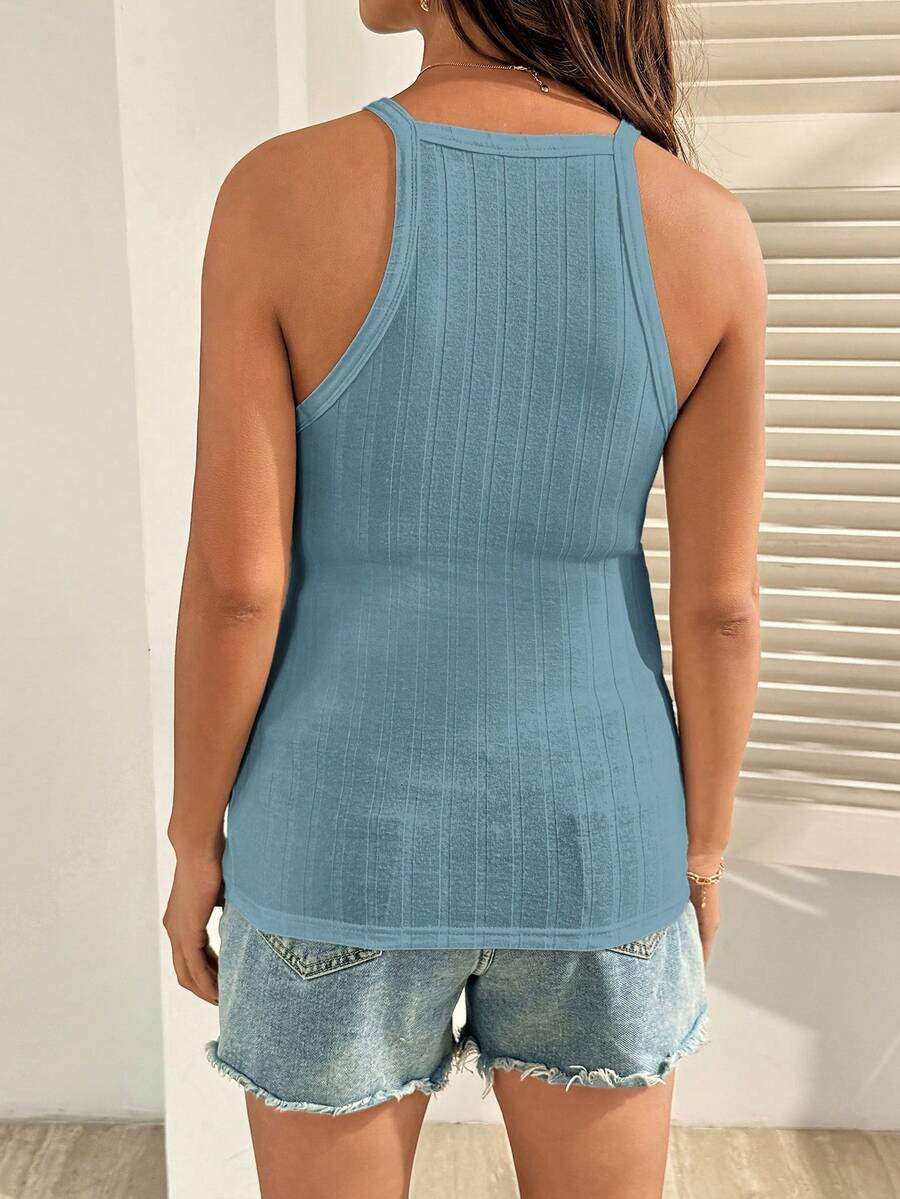Black Cotton Maternity Tank Top - Slim Fit High Stretch Strappy Cami - Sleeveless Summer Beach Casual Pregnancy Ribbed Knit Basic