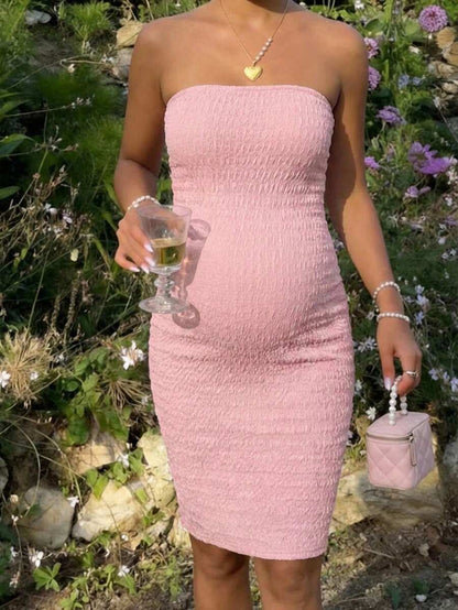 Pregnant Women's Casual Vacation Minimalist Solid Color Textured Fabric Fitted Tube Dress, Summer