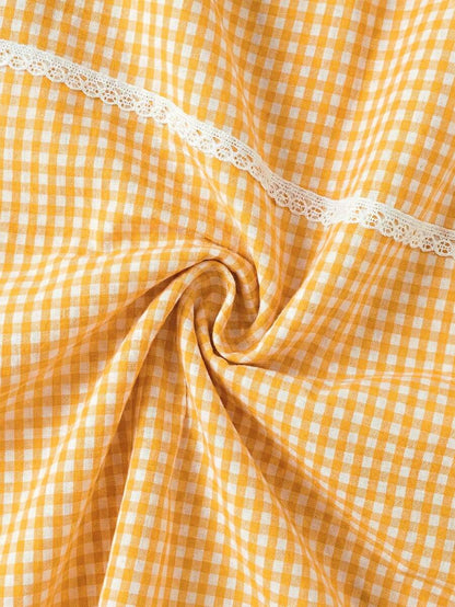 Yellow Plaid Maternity Camisole – Casual Sleeveless V-Neck Strappy Summer Tank Top with Flared Hem for Beach & Everyday Wear