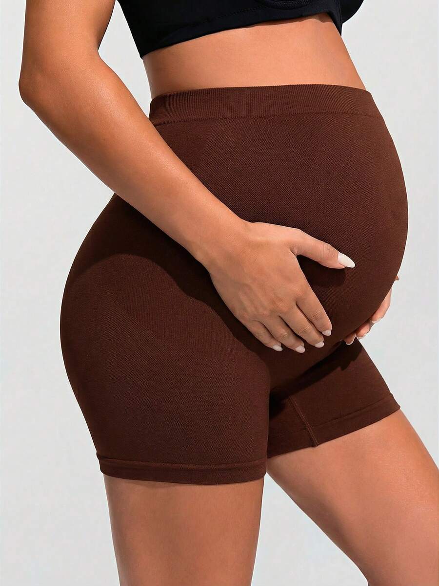 Baby Blue Ultra High Waist Maternity Sports Shorts - Animal Pattern High Stretch Skinny Fit Mini Shorts - Comfortable Double Waist Athletic Wear