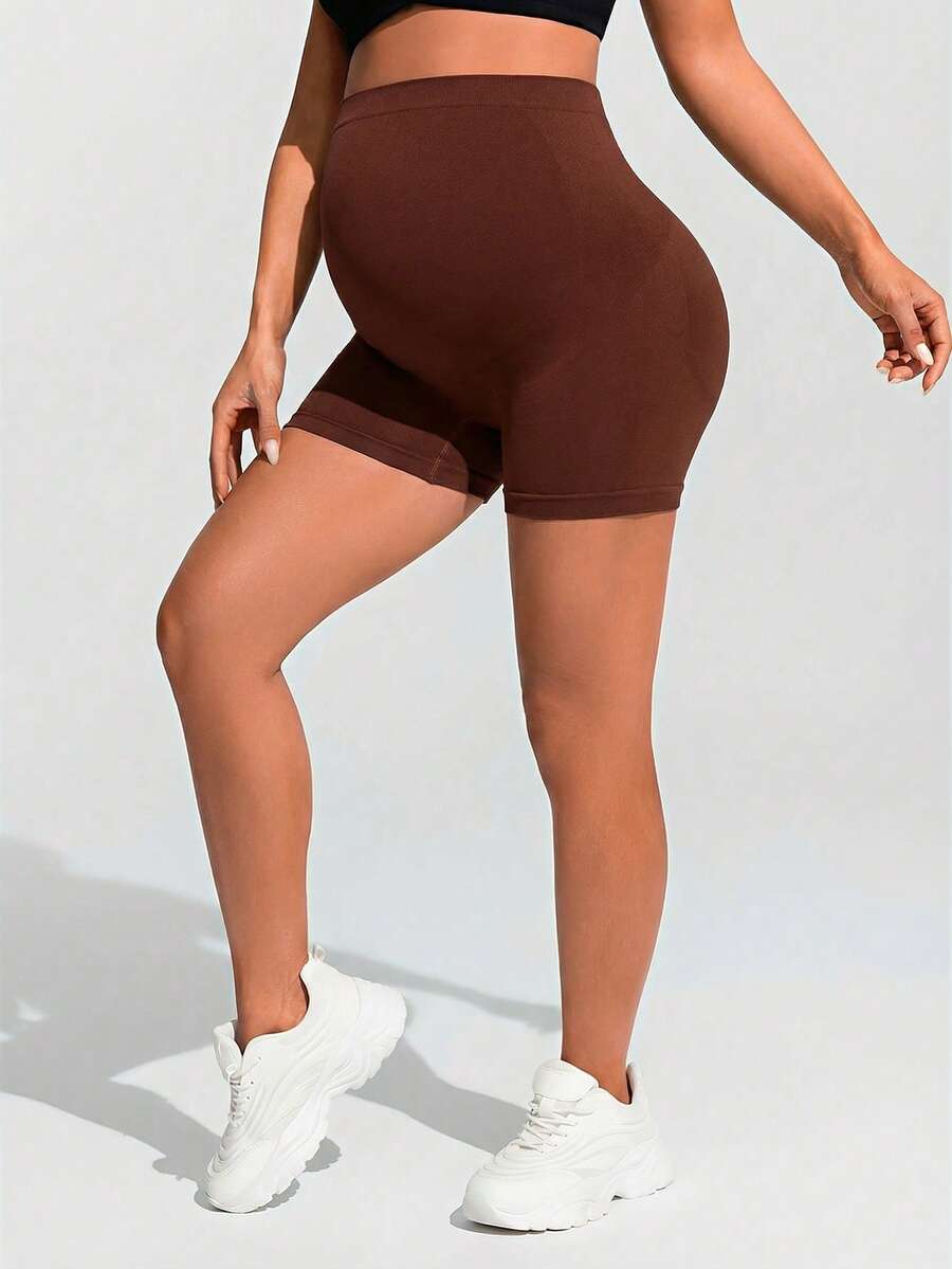 Baby Blue Ultra High Waist Maternity Sports Shorts - Animal Pattern High Stretch Skinny Fit Mini Shorts - Comfortable Double Waist Athletic Wear