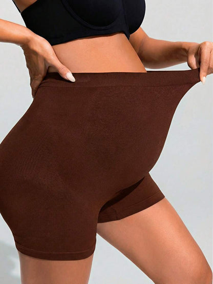 Baby Blue Ultra High Waist Maternity Sports Shorts - Animal Pattern High Stretch Skinny Fit Mini Shorts - Comfortable Double Waist Athletic Wear