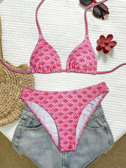 Women's Solid Halter Bikini Set - Lace Up, High Waist, Tie Detail, White